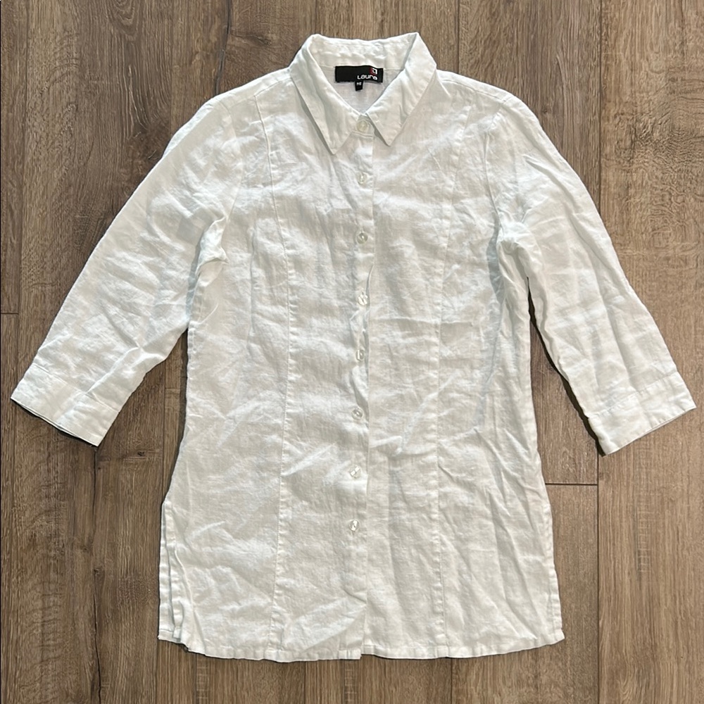 Like new - LAURA White 100% Linen Button Down Tunic Shirt
